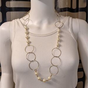 Vintage pearl & gold hoops necklace
